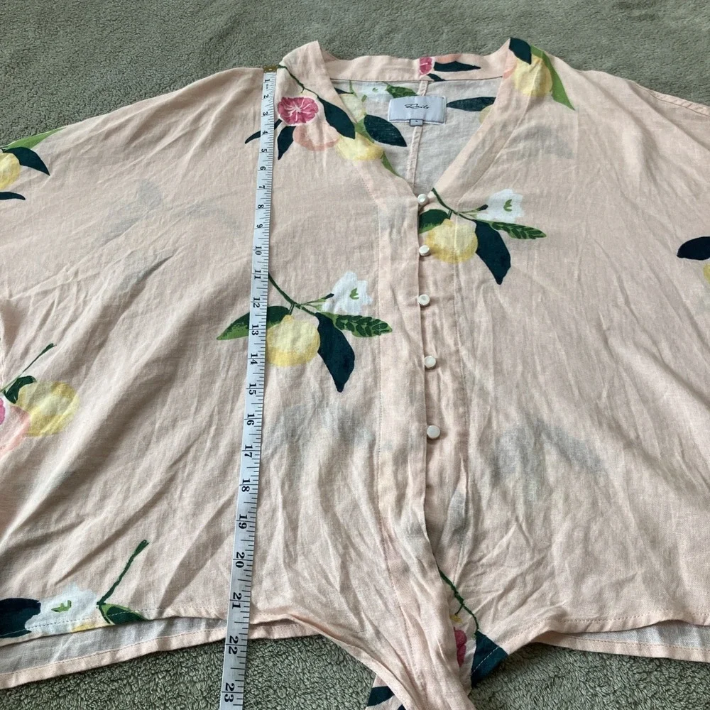 Rails Top Womens Large Pink Floral Lemon Linen Blend Tie Up Beachy Coastal‎